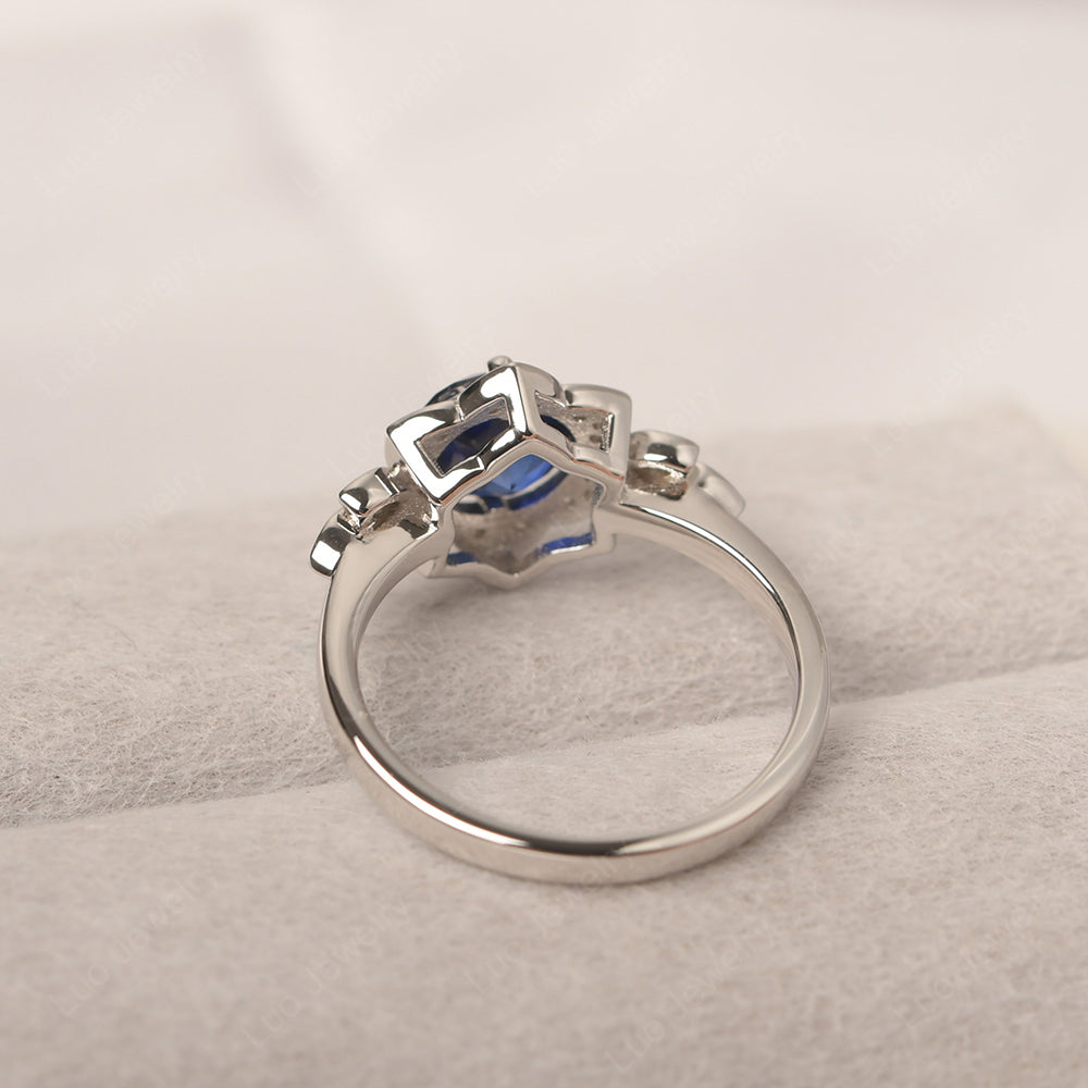 Round Cut Lab Sapphire Flower Ring Yellow Gold - LUO Jewelry