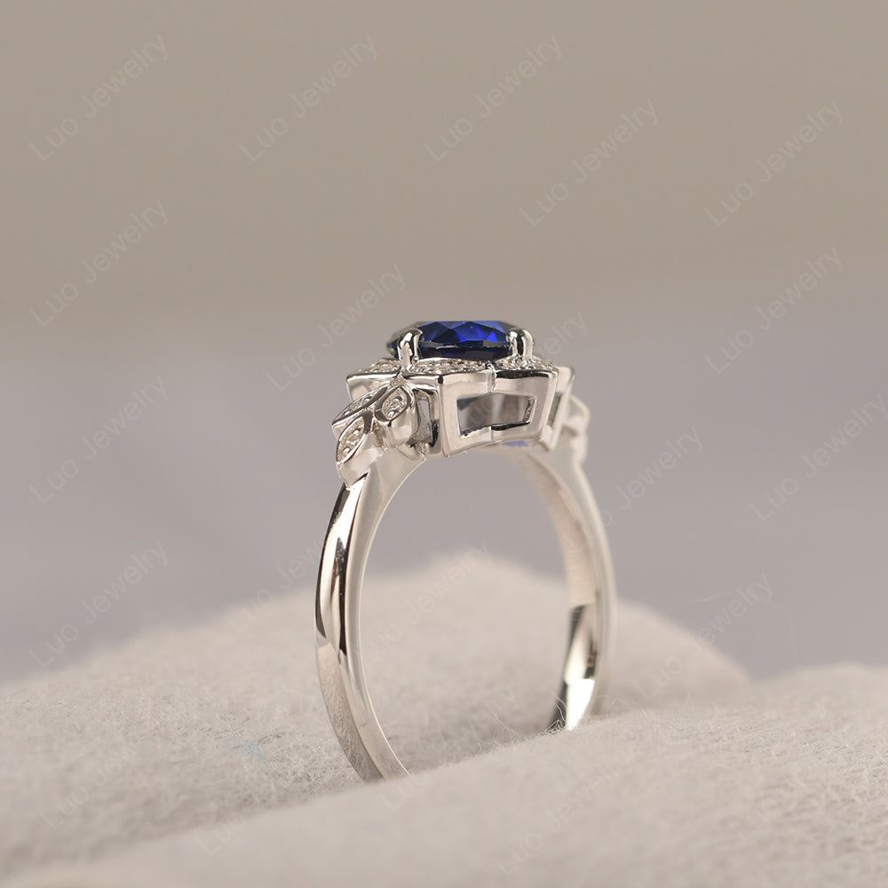 Round Cut Lab Sapphire Flower Ring Yellow Gold - LUO Jewelry
