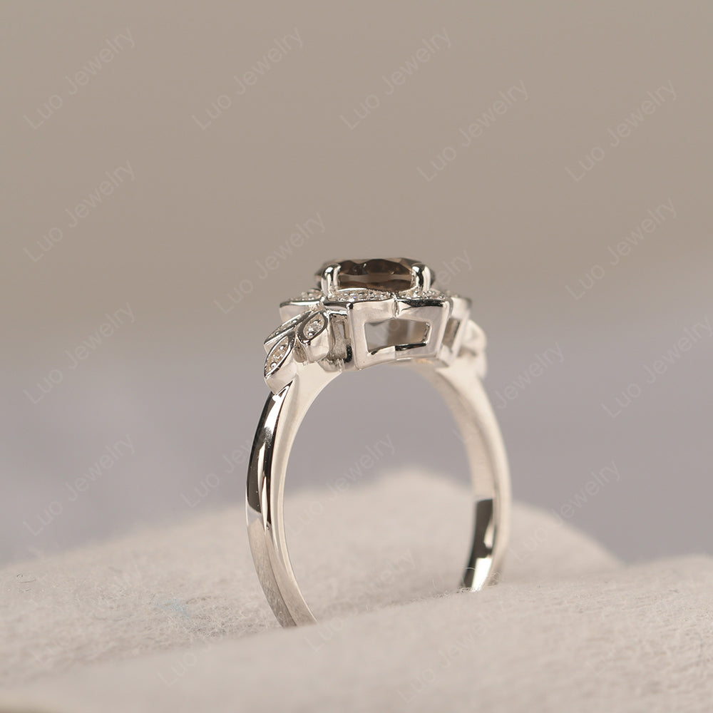 Round Cut Smoky Quartz Flower Ring Yellow Gold - LUO Jewelry