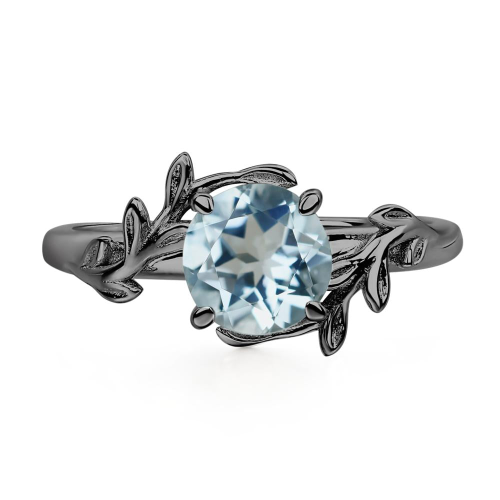 Vine Aquamarine Solitaire Engagement Ring - LUO Jewelry #metal_black finish sterling silver