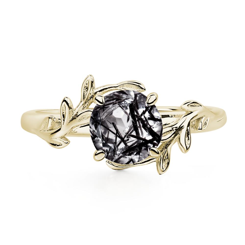 Vine Black Rutilated Quartz Solitaire Engagement Ring - LUO Jewelry #metal_14k yellow gold