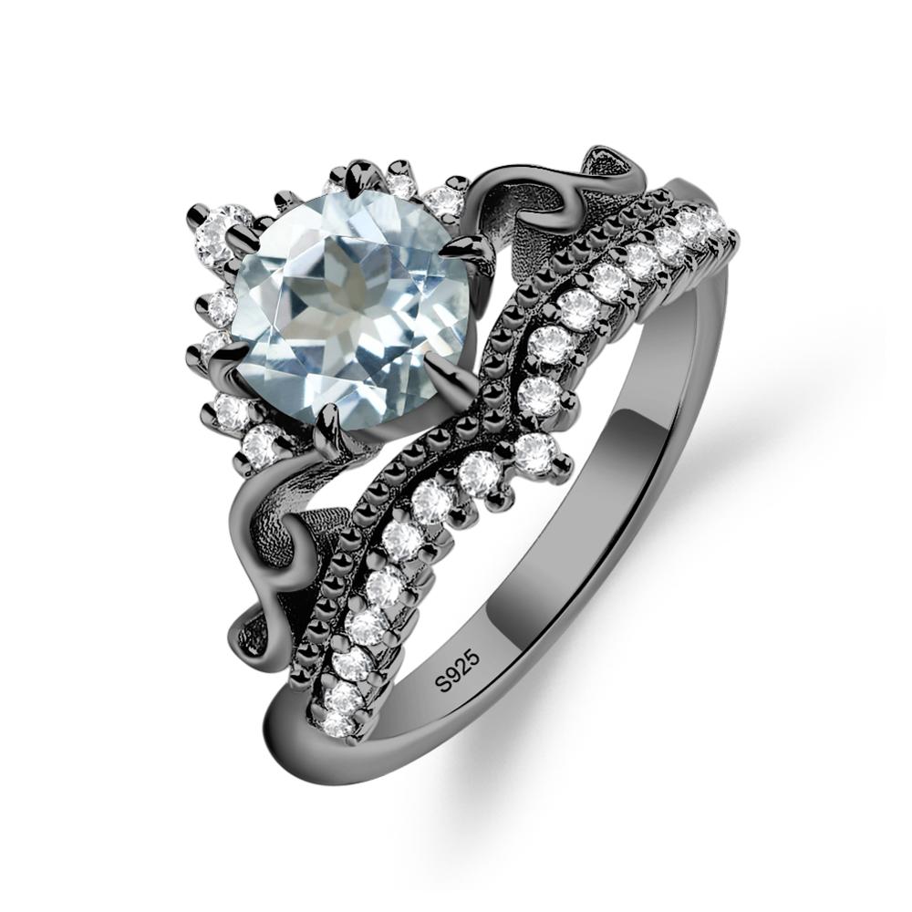 Vintage Aquamarine Cocktail Ring - LUO Jewelry #metal_black finish sterling silver