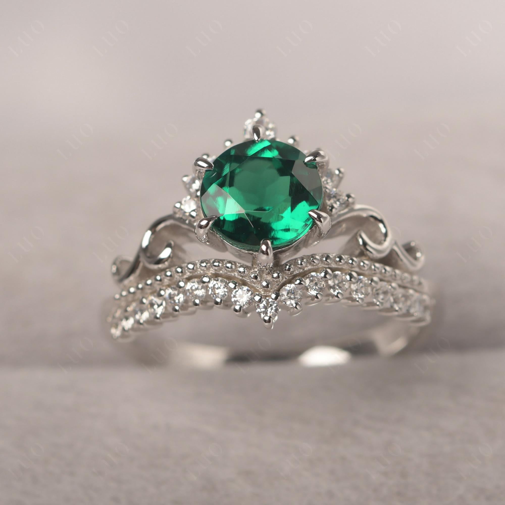 Vintage Lab Created Emerald Cocktail Ring - LUO Jewelry