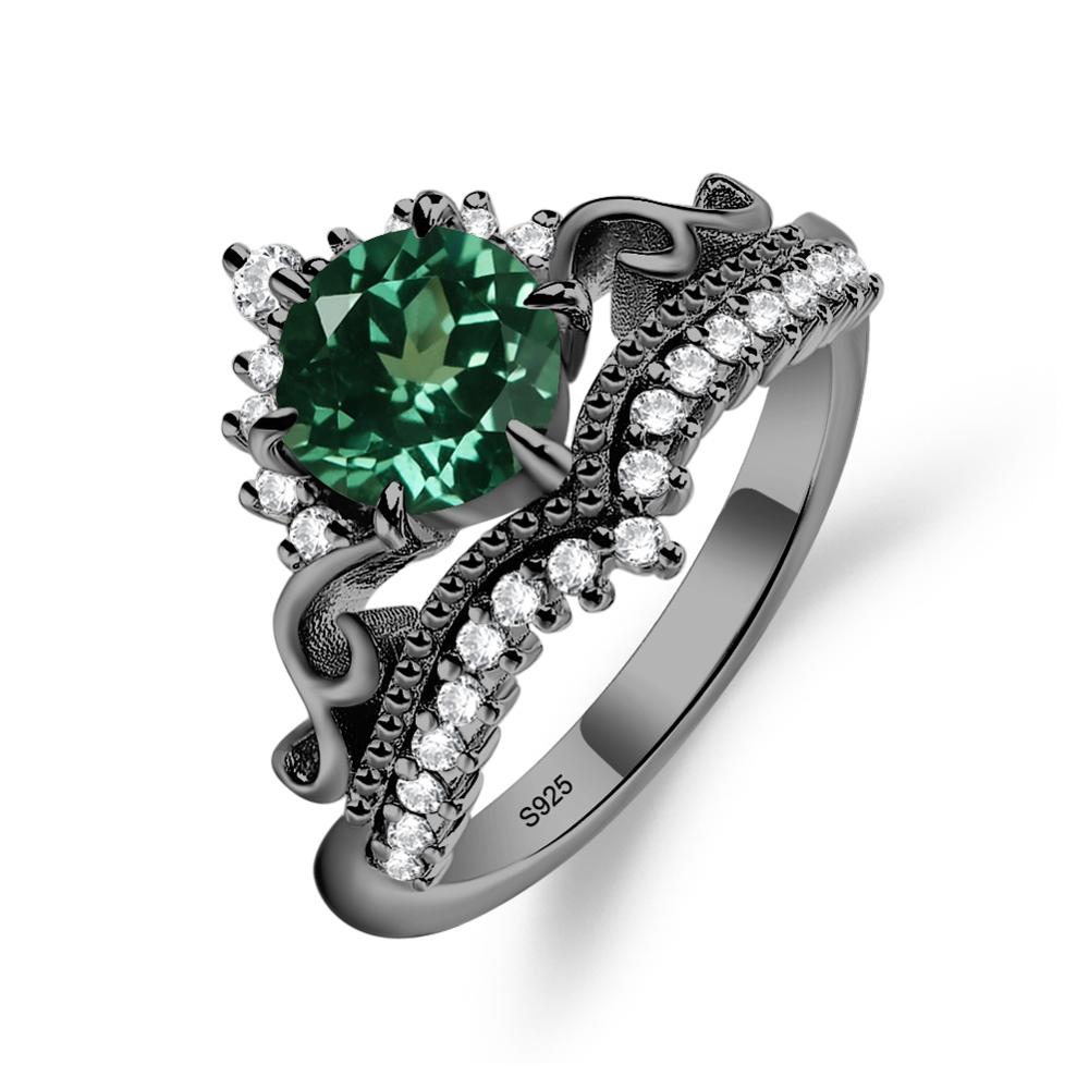 Vintage Lab Green Sapphire Cocktail Ring - LUO Jewelry #metal_black finish sterling silver