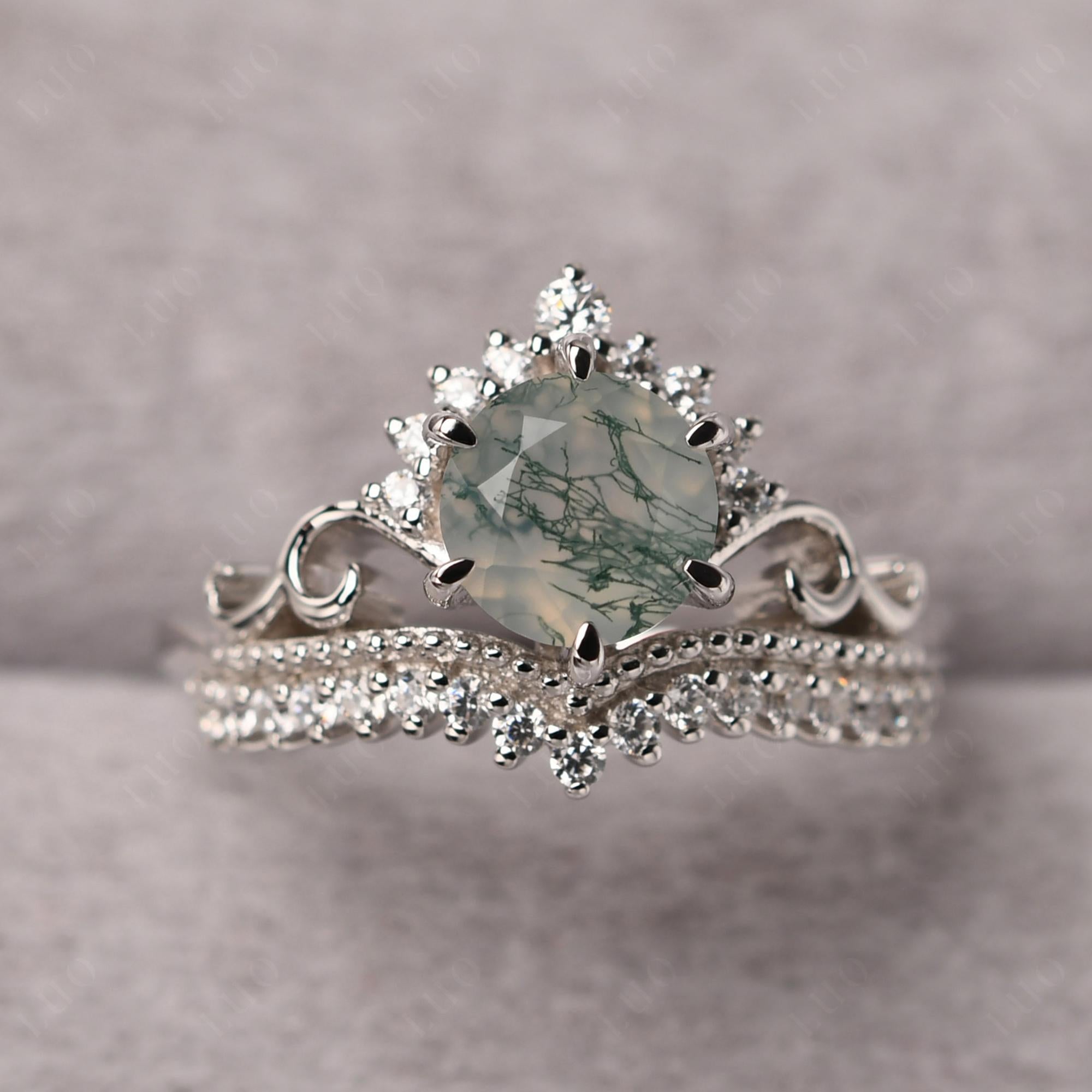 Vintage Moss Agate Cocktail Ring - LUO Jewelry