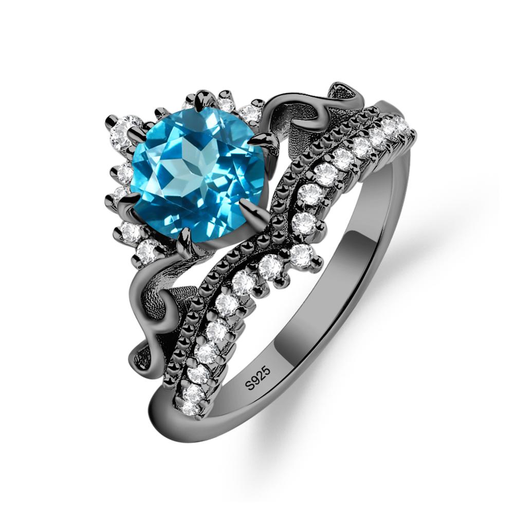 Vintage Swiss Blue Topaz Cocktail Ring - LUO Jewelry #metal_black finish sterling silver