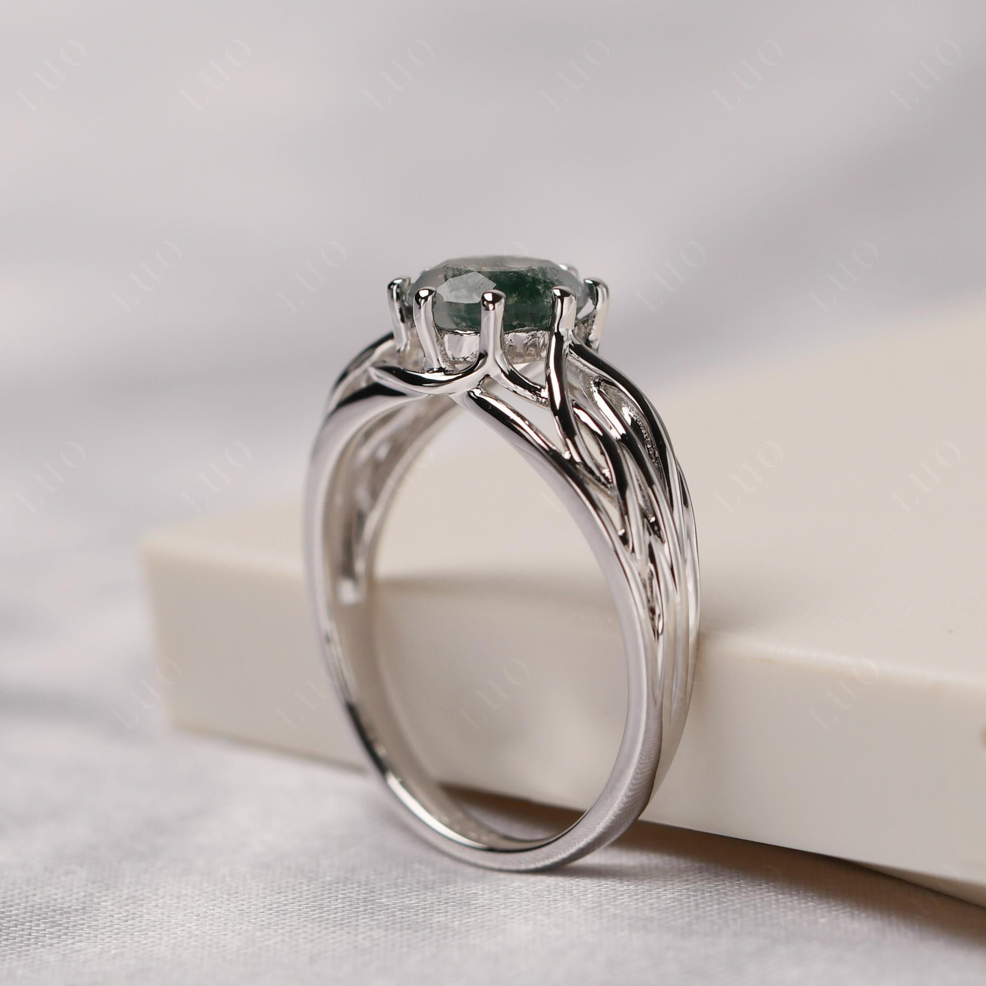 Intertwined Moss Agate Wedding Ring - LUO Jewelry