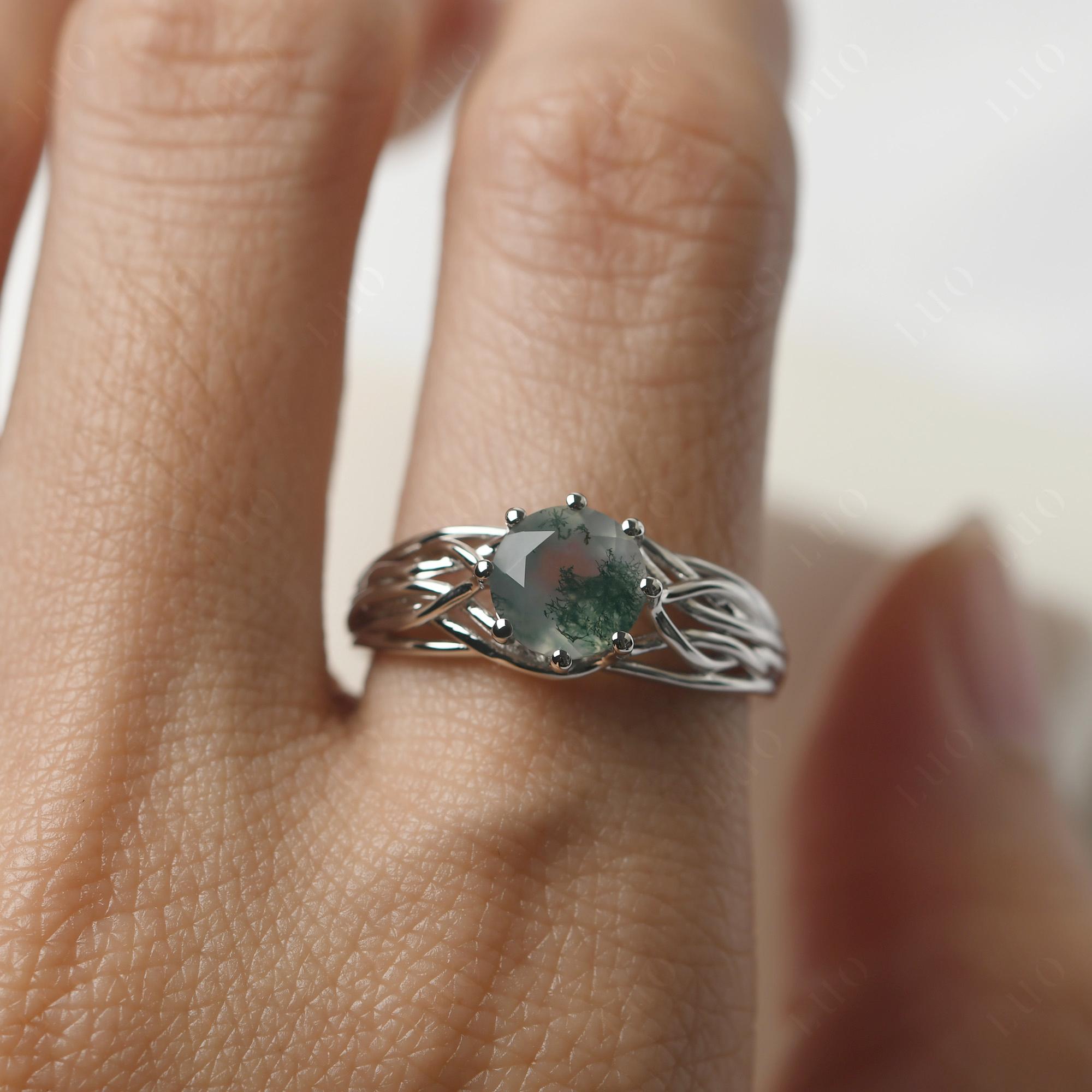Intertwined Moss Agate Wedding Ring - LUO Jewelry