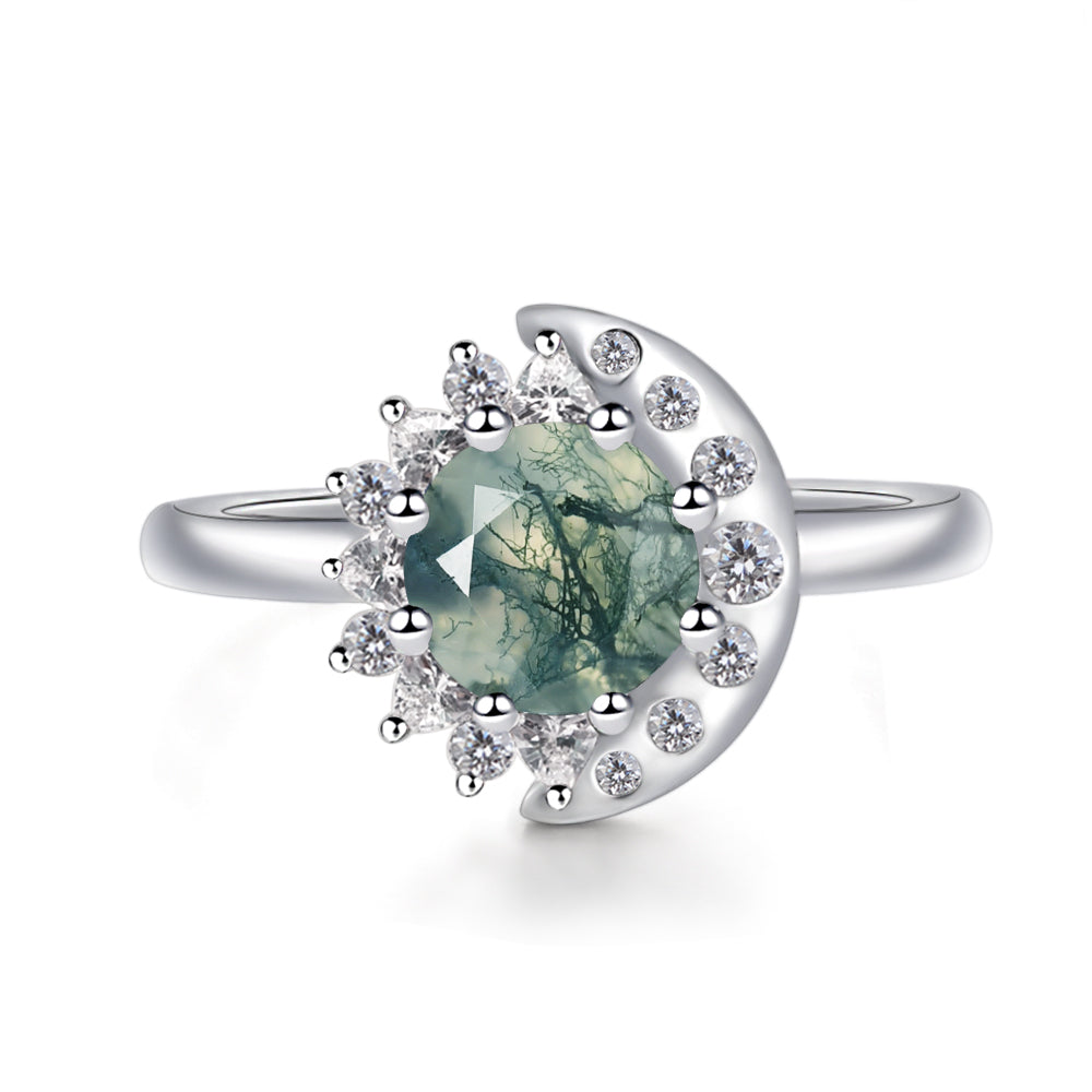 Moss Agate Sun and Moon Ring, image size:1000x1000