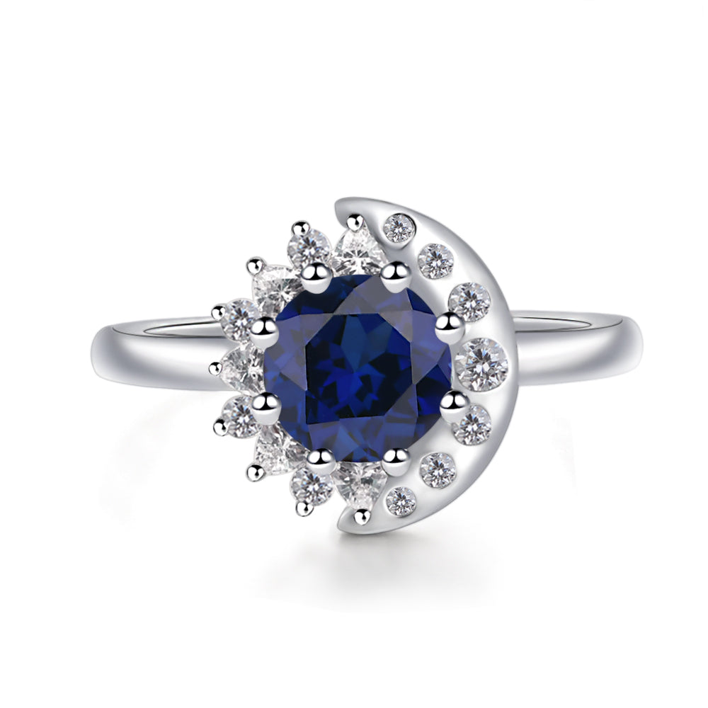 Unique Lab Sapphire Engagement Ring Yellow Gold - LUO Jewelry