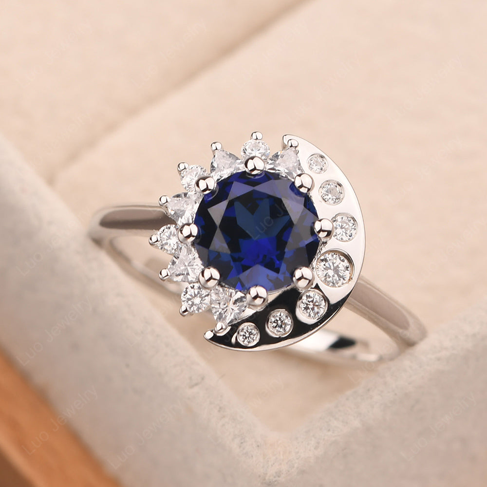 Unique Lab Sapphire Engagement Ring Yellow Gold - LUO Jewelry