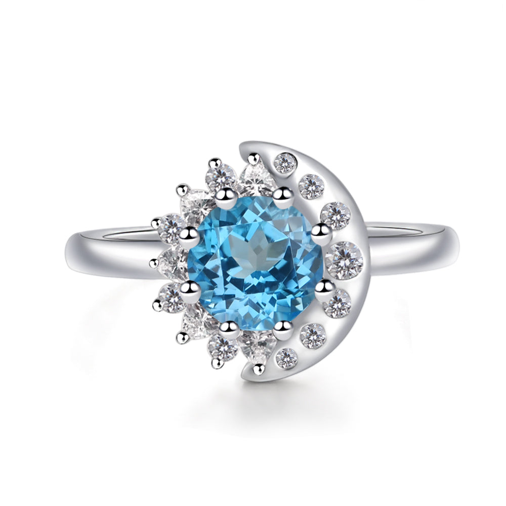 Unique Swiss Blue Topaz Engagement Ring Yellow Gold - LUO Jewelry