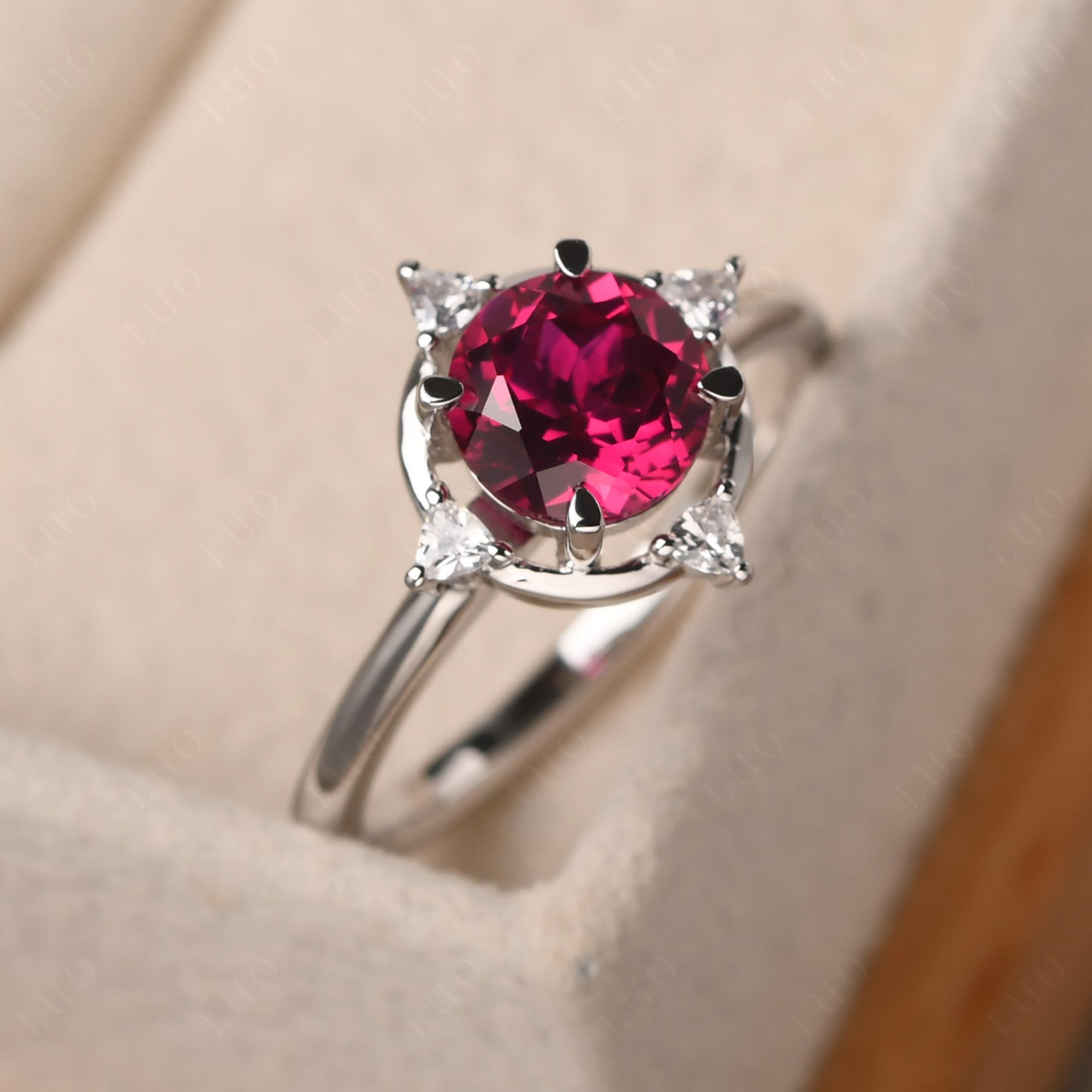 Lab Created Ruby North Star Engagement Ring - LUO Jewelry