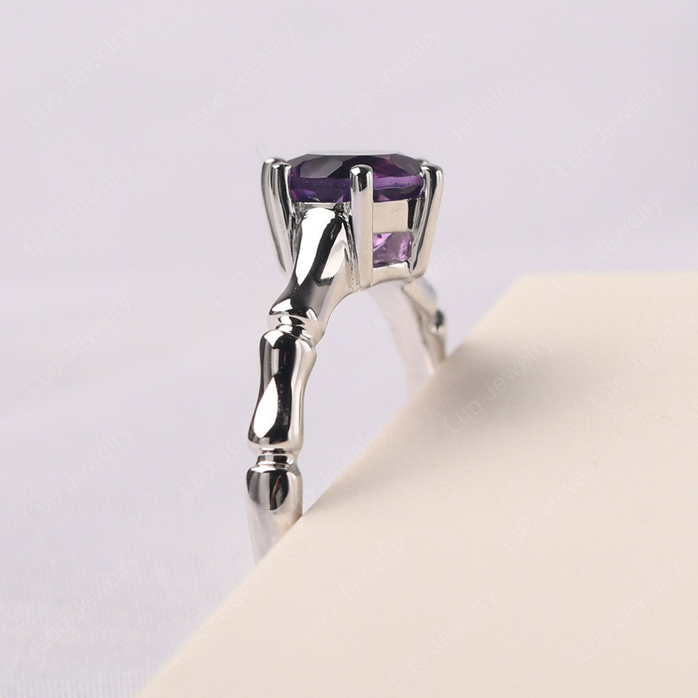Bamboo 6 Prong Amethyst Solitaire Ring - LUO Jewelry