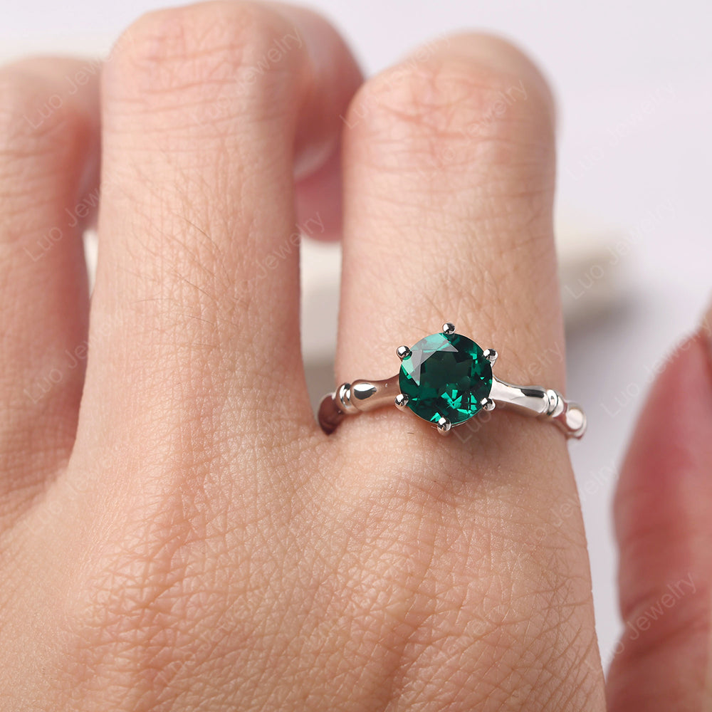 Bamboo 6 Prong Emerald Solitaire Ring - LUO Jewelry