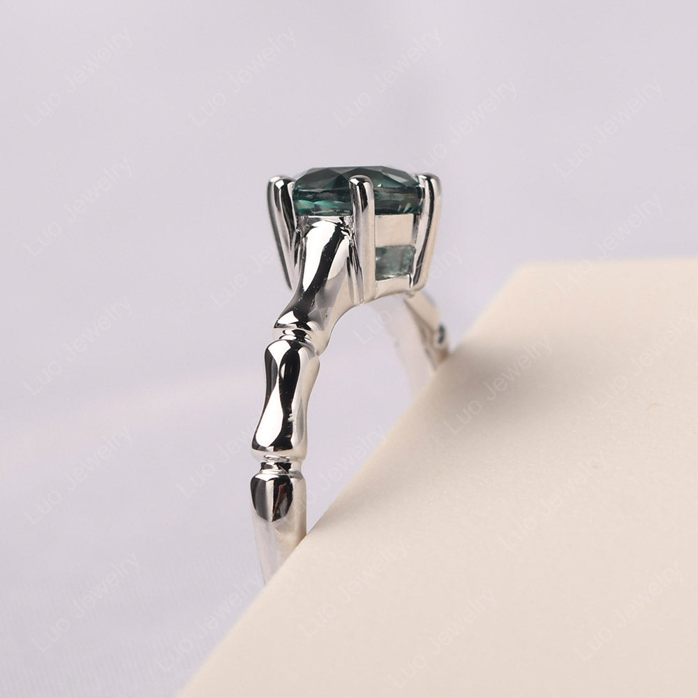 Bamboo 6 Prong Green Sapphire Solitaire Ring - LUO Jewelry