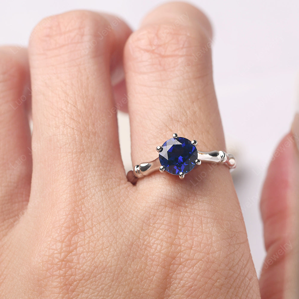 Bamboo 6 Prong Lab Sapphire Solitaire Ring - LUO Jewelry