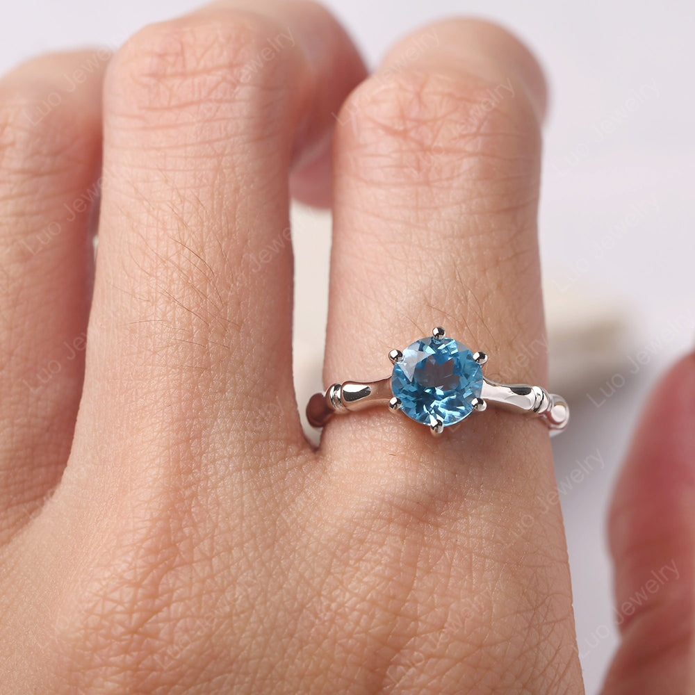 Bamboo 6 Prong Swiss Blue Topaz Solitaire Ring - LUO Jewelry