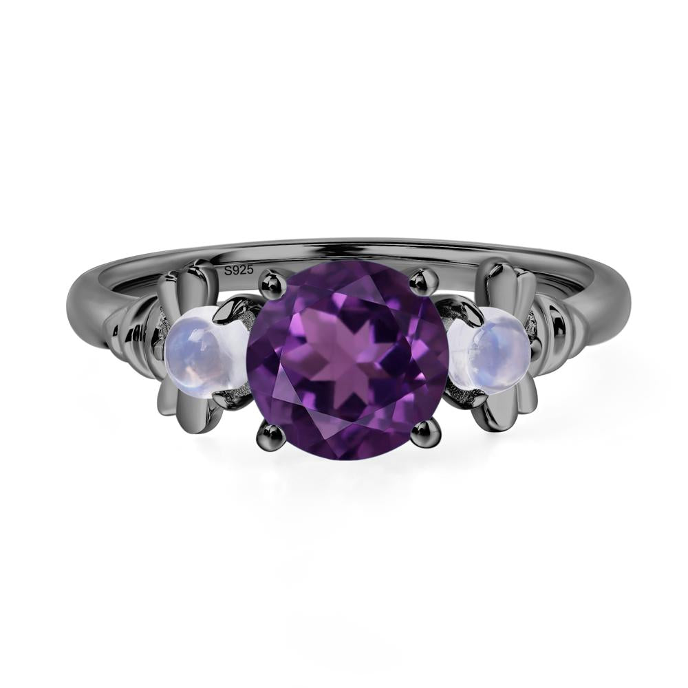Moonstone and Amethyst Bee Ring - LUO Jewelry #metal_black finish sterling silver