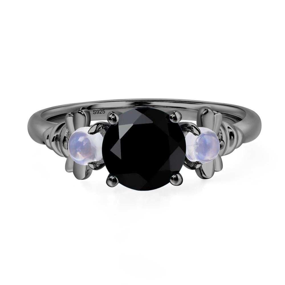 Moonstone and Black Stone Bee Ring - LUO Jewelry #metal_black finish sterling silver