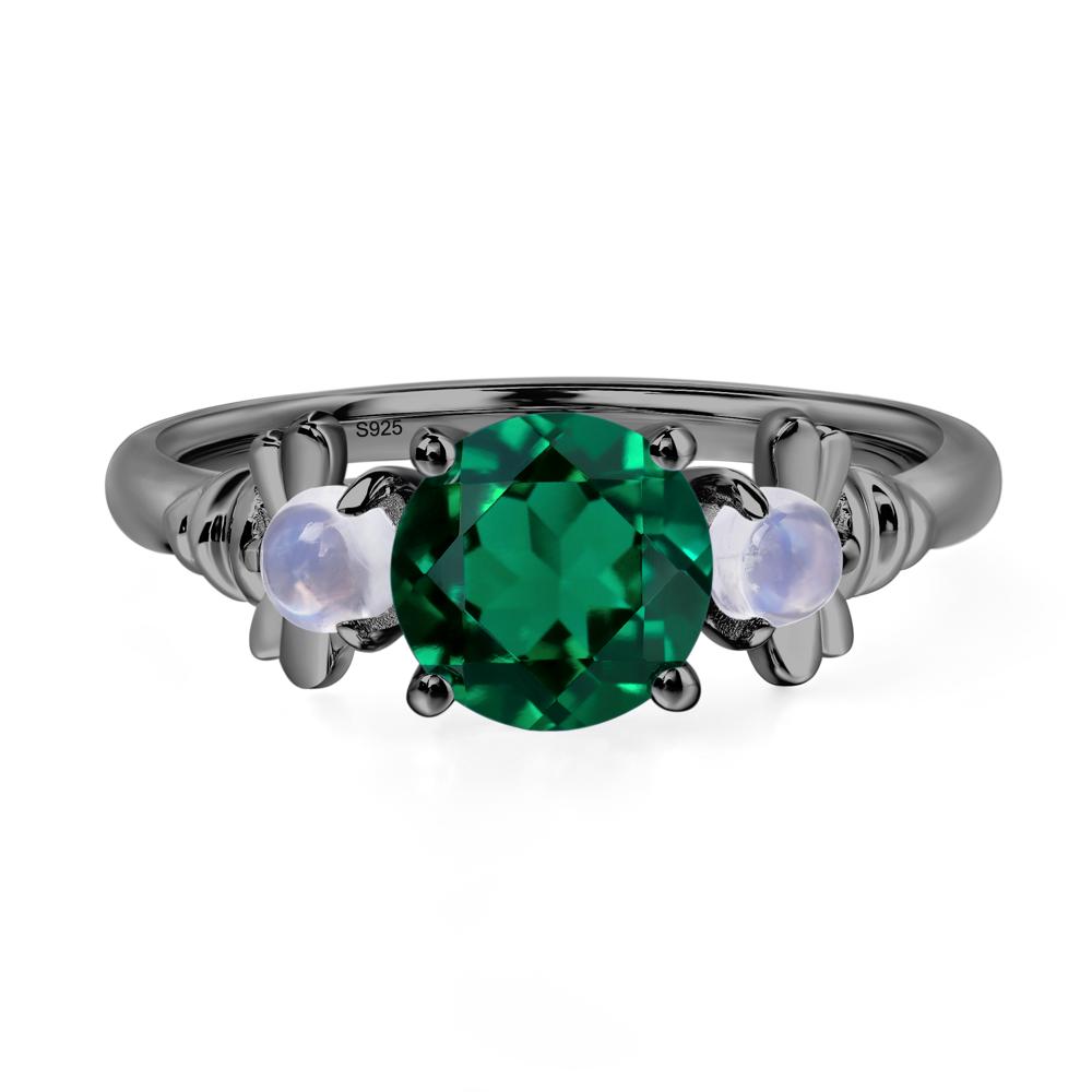 Moonstone and Emerald Bee Ring - LUO Jewelry #metal_black finish sterling silver