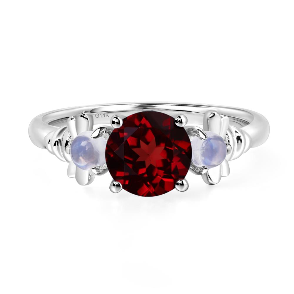 Moonstone and Garnet Bee Ring - LUO Jewelry #metal_14k white gold