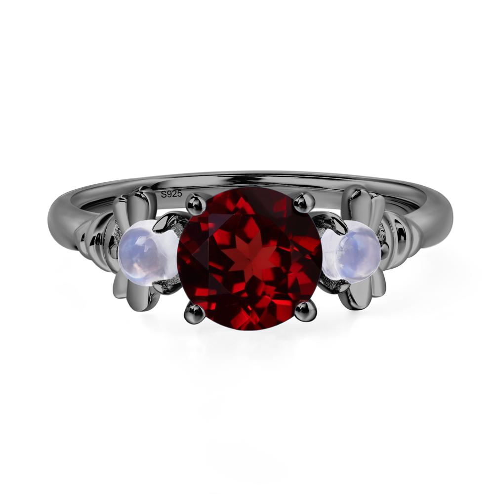Moonstone and Garnet Bee Ring - LUO Jewelry #metal_black finish sterling silver