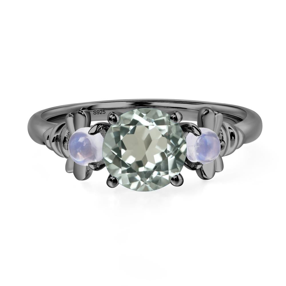 Moonstone and Green Amethyst Bee Ring - LUO Jewelry #metal_black finish sterling silver