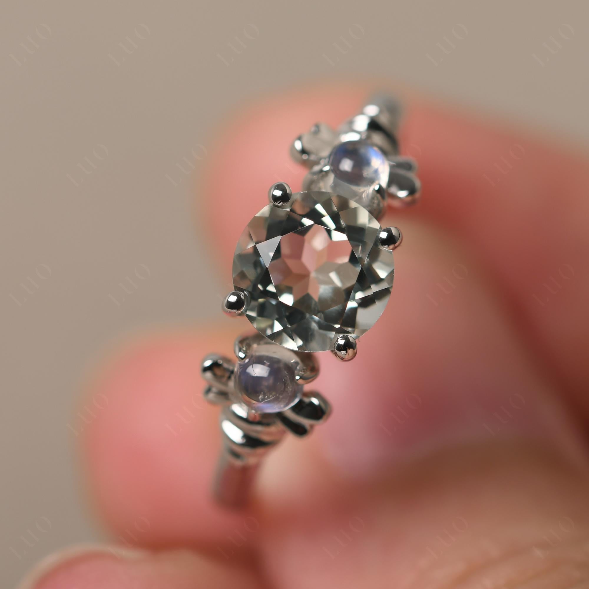 Moonstone and Green Amethyst Bee Ring - LUO Jewelry