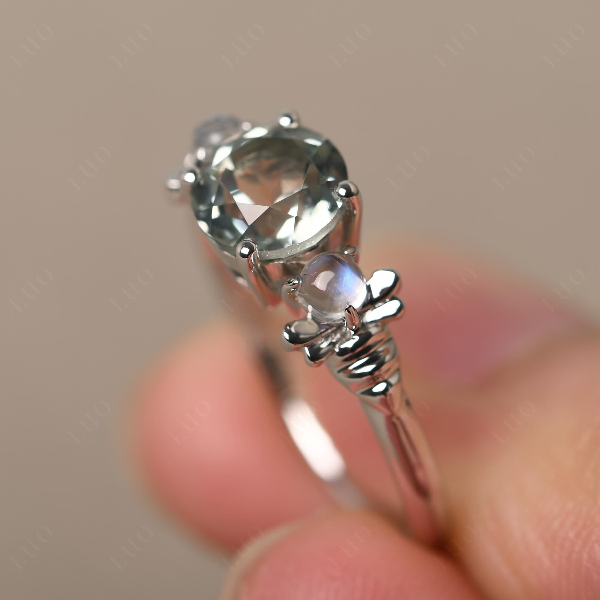 Moonstone and Green Amethyst Bee Ring - LUO Jewelry