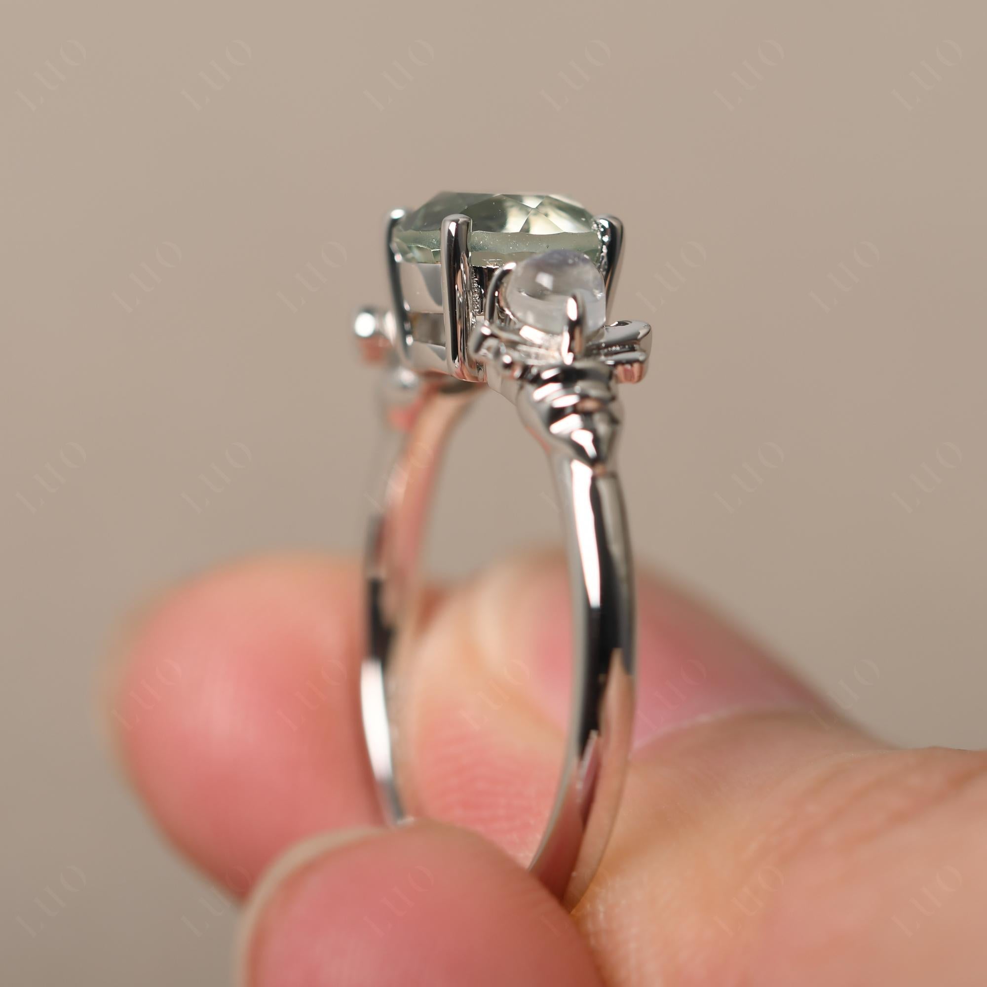 Moonstone and Green Amethyst Bee Ring - LUO Jewelry