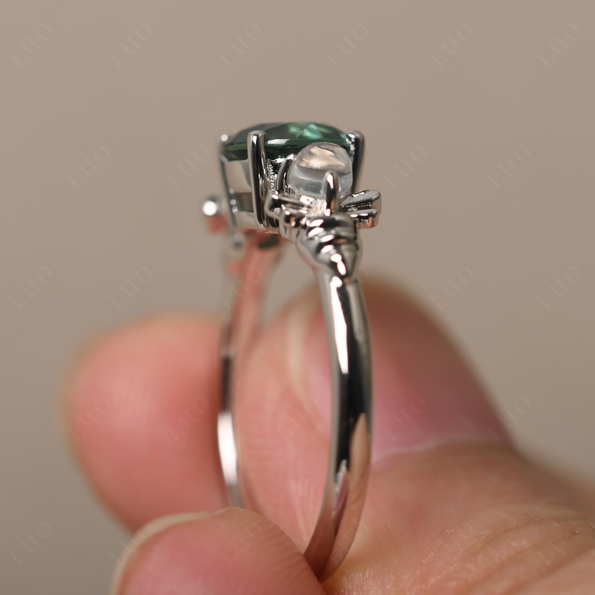 Moonstone and Green Sapphire Bee Ring - LUO Jewelry