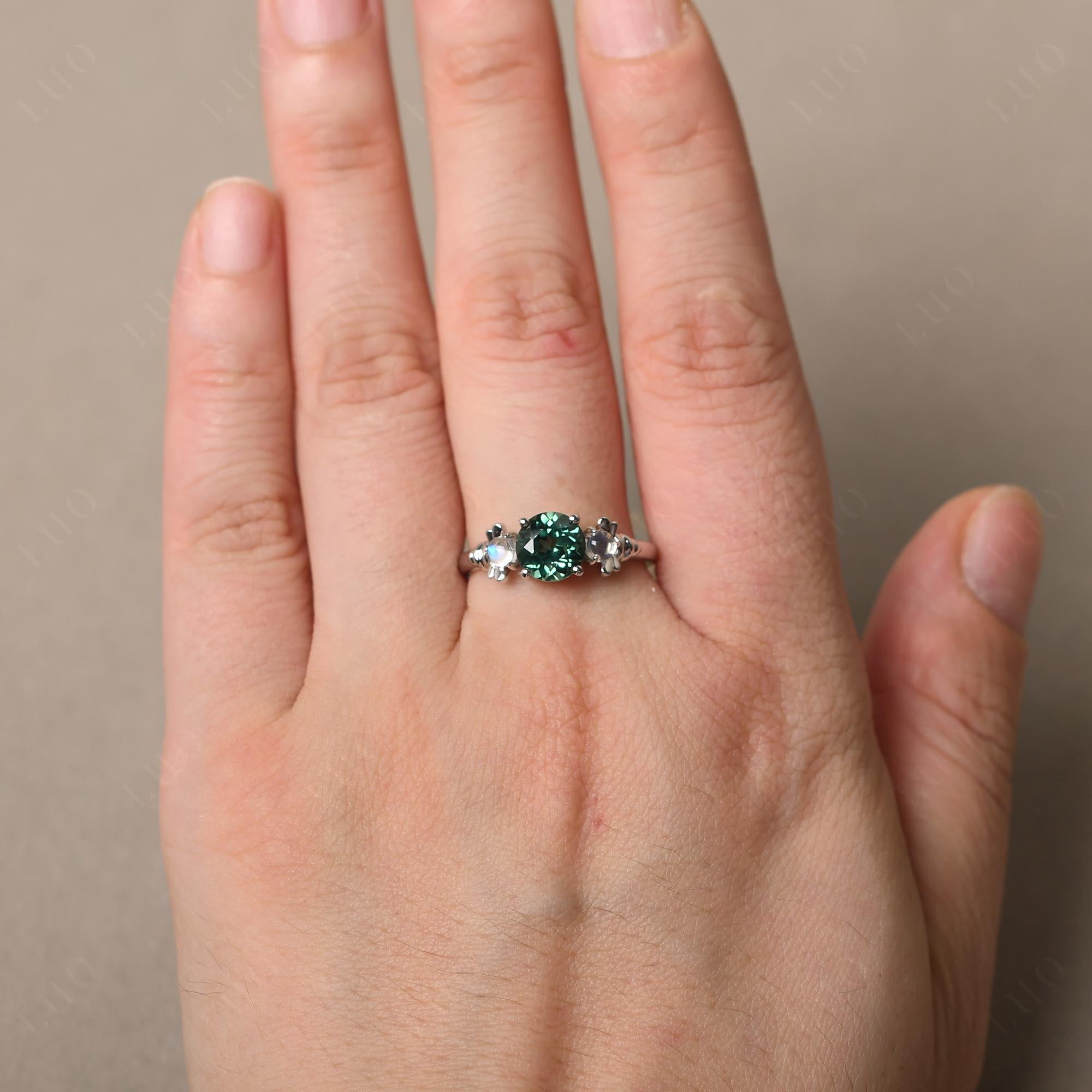 Moonstone and Green Sapphire Bee Ring - LUO Jewelry