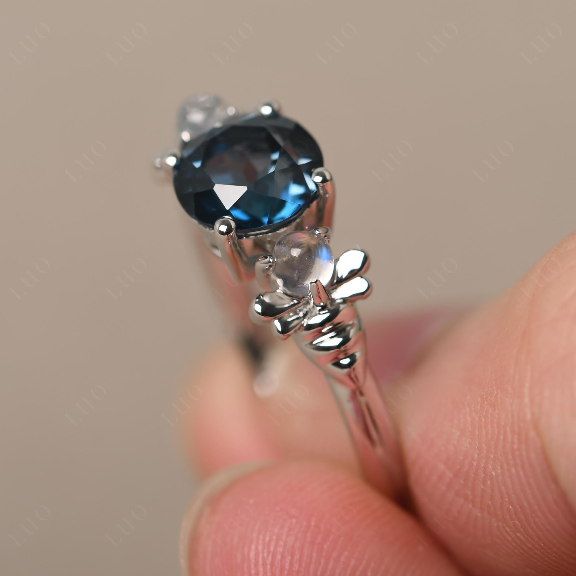 Moonstone and London Blue Topaz Bee Ring - LUO Jewelry