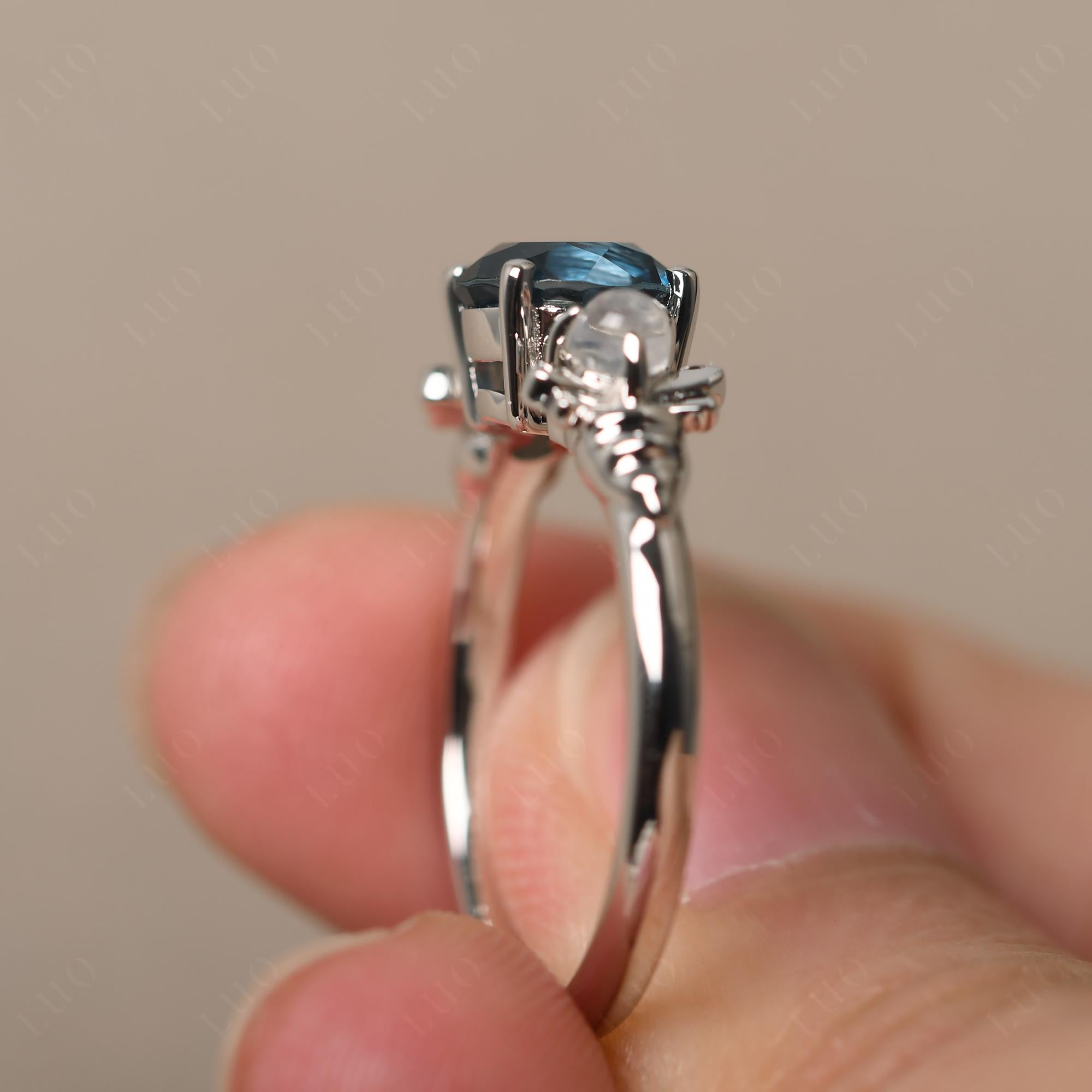 Moonstone and London Blue Topaz Bee Ring - LUO Jewelry