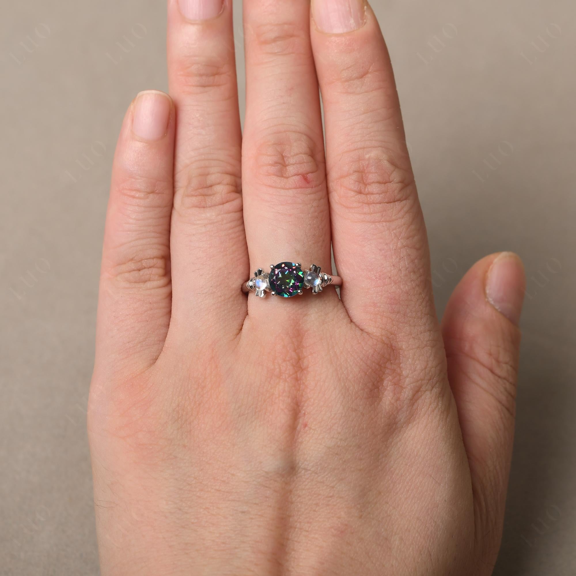 Moonstone and Mystic Topaz Bee Ring - LUO Jewelry
