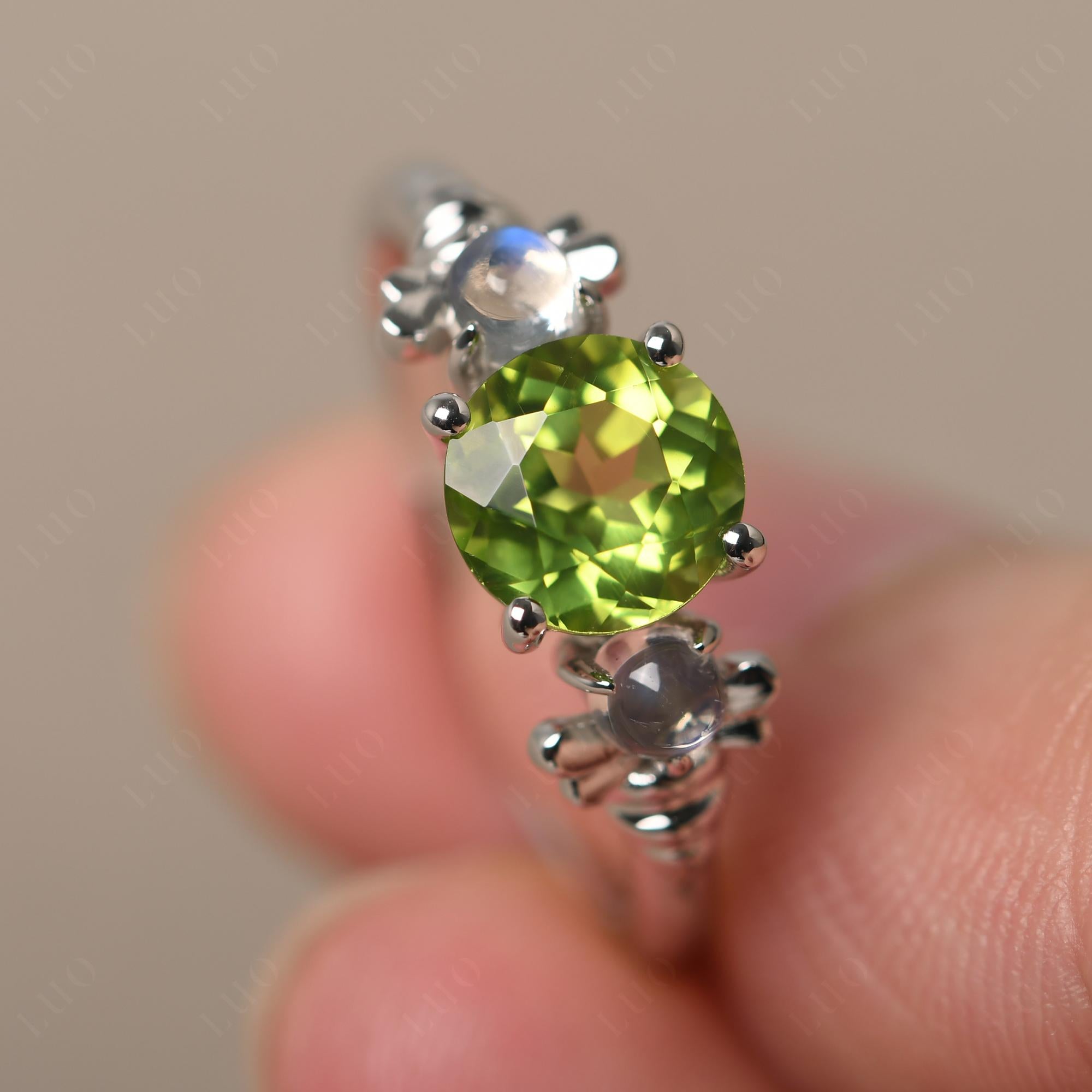 Moonstone and Peridot Bee Ring - LUO Jewelry