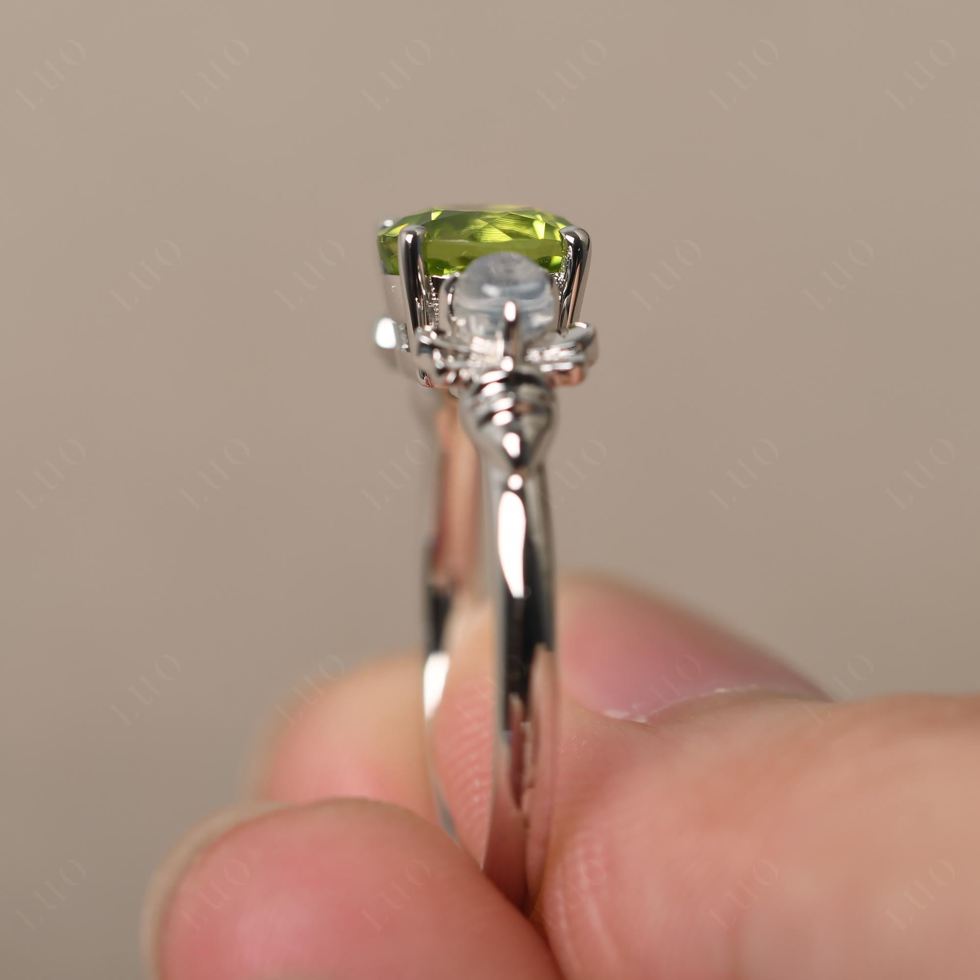 Moonstone and Peridot Bee Ring - LUO Jewelry