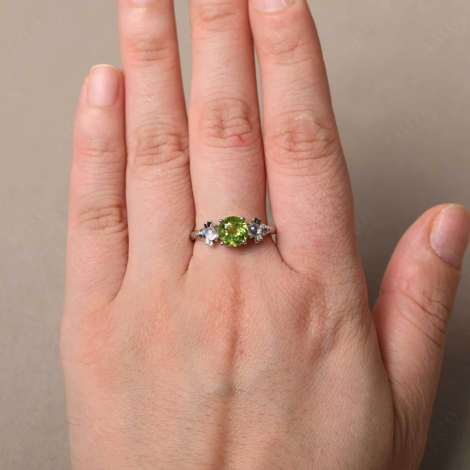 Moonstone and Peridot Bee Ring - LUO Jewelry