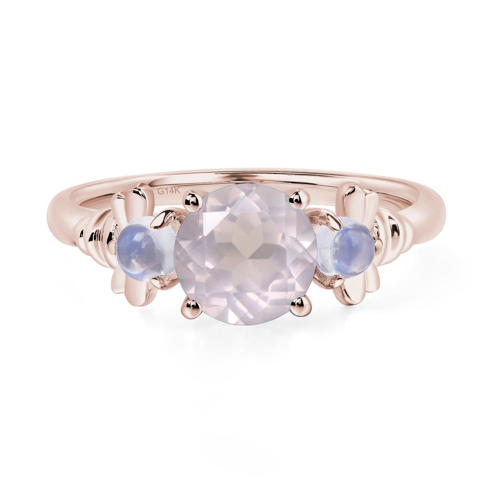 Moonstone and Rose Quartz Bee Ring - LUO Jewelry #metal_14k rose gold