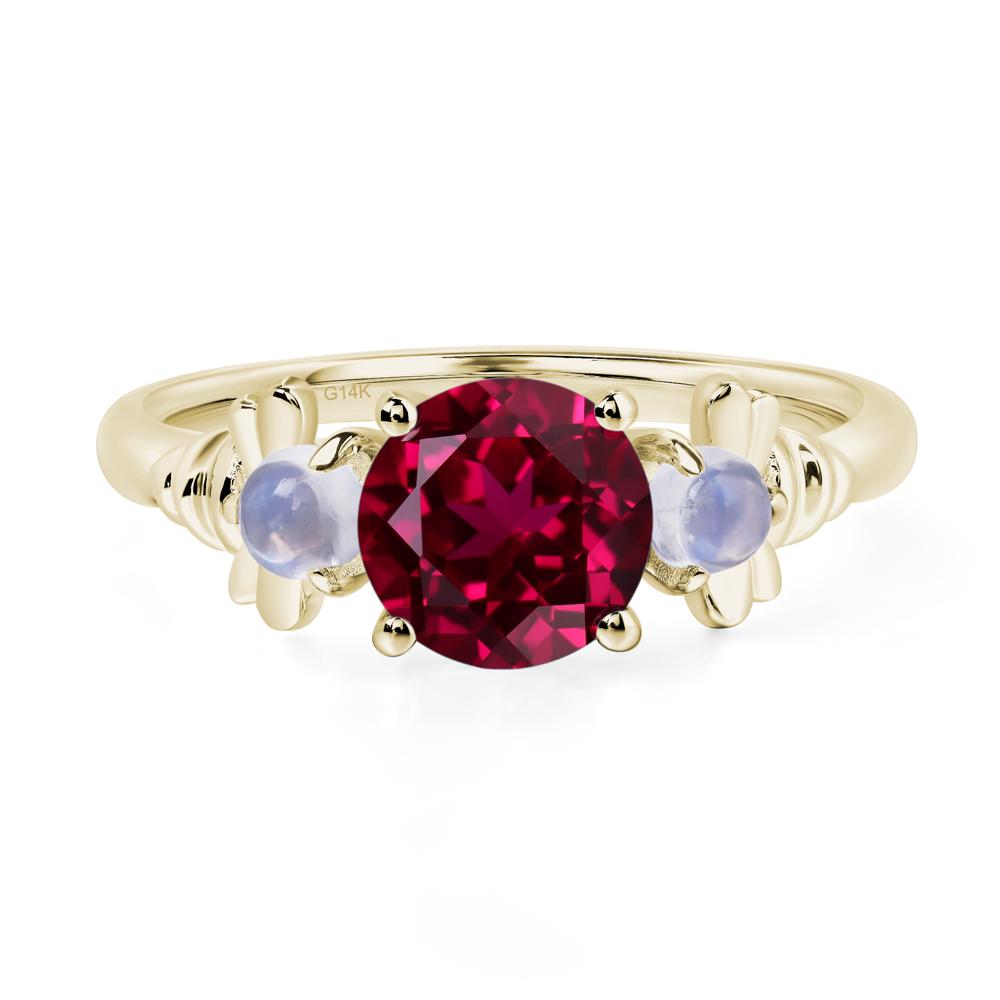 Moonstone and Lab Grown Ruby Bee Ring - LUO Jewelry #metal_14k yellow gold