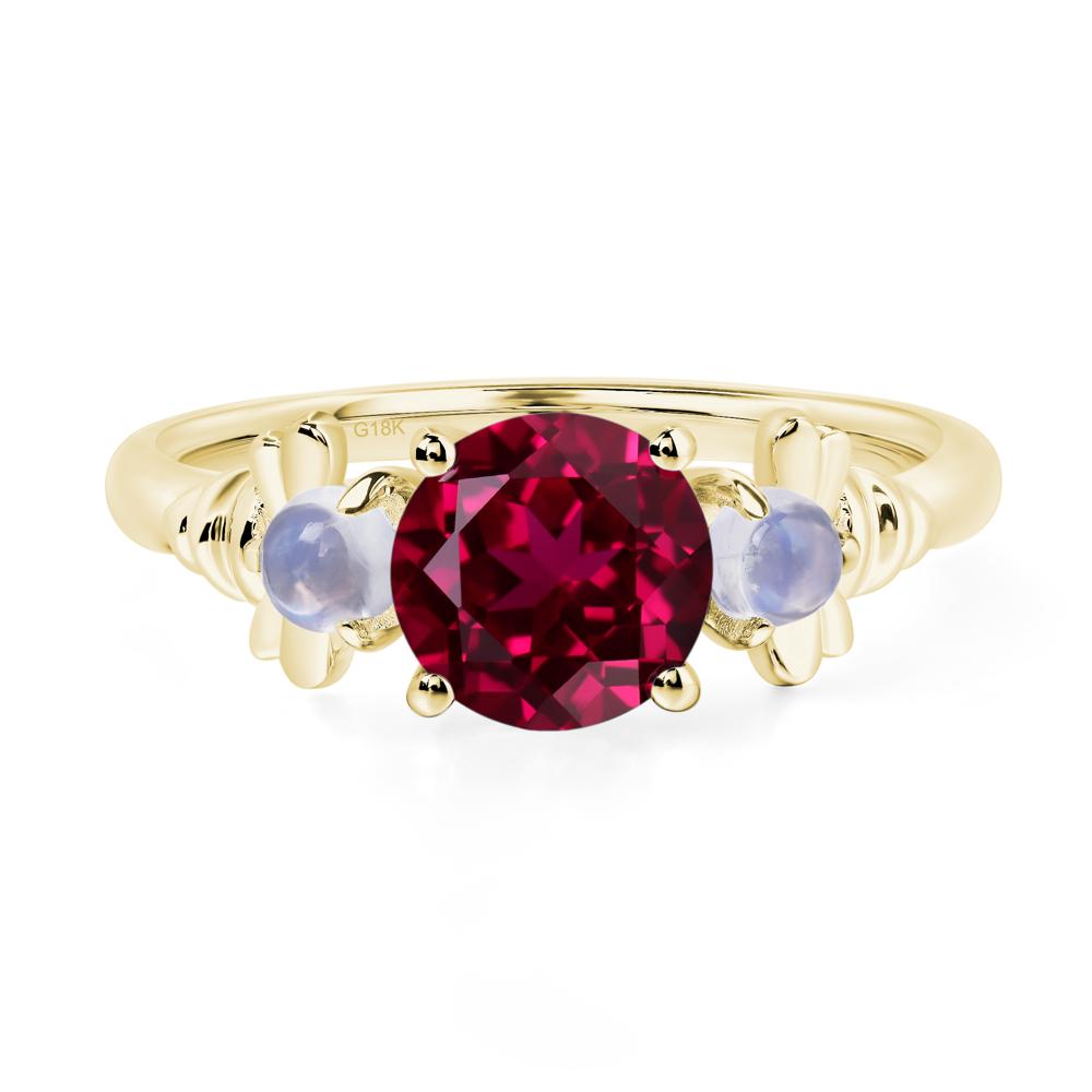 Moonstone and Lab Grown Ruby Bee Ring - LUO Jewelry #metal_18k yellow gold