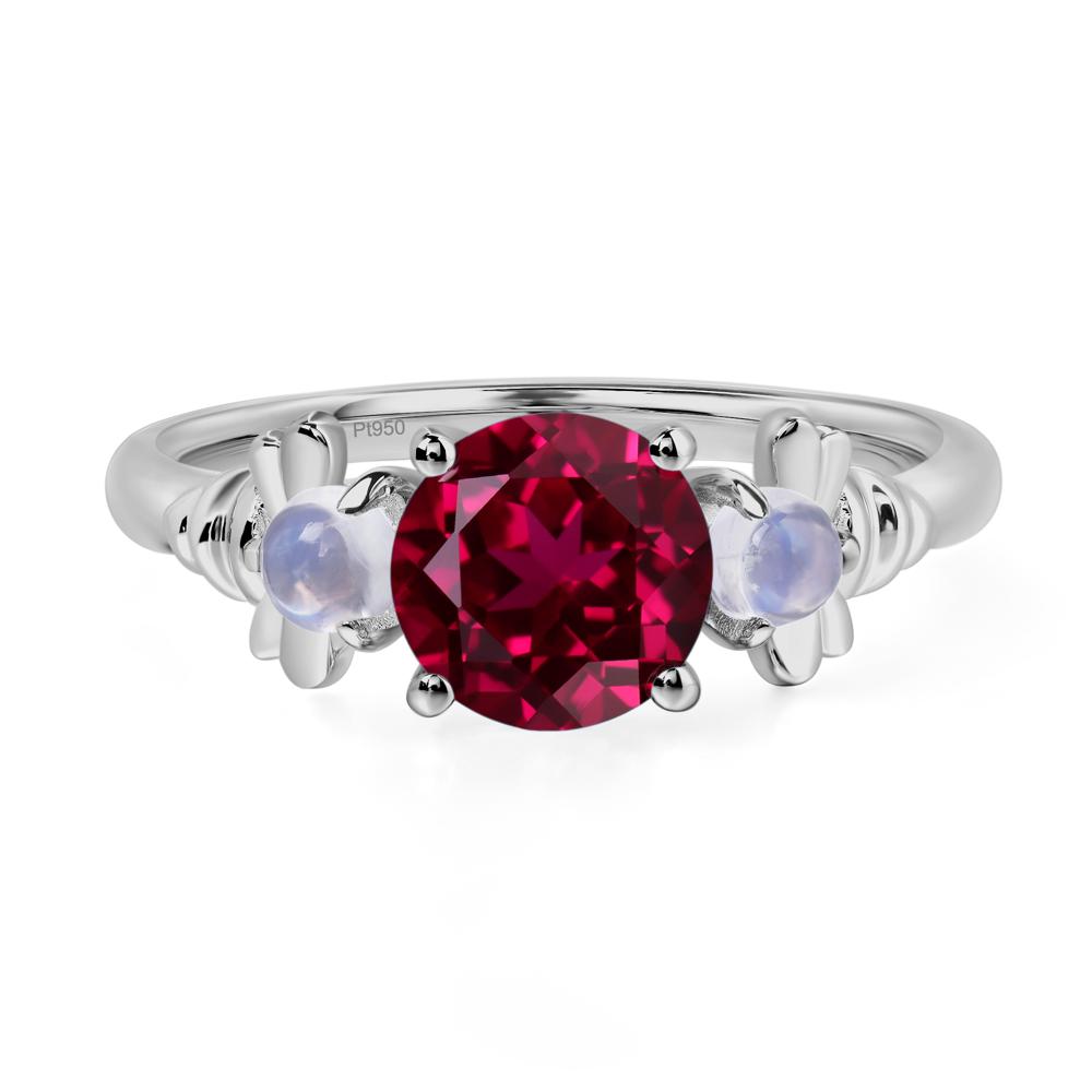 Moonstone and Lab Grown Ruby Bee Ring - LUO Jewelry #metal_platinum