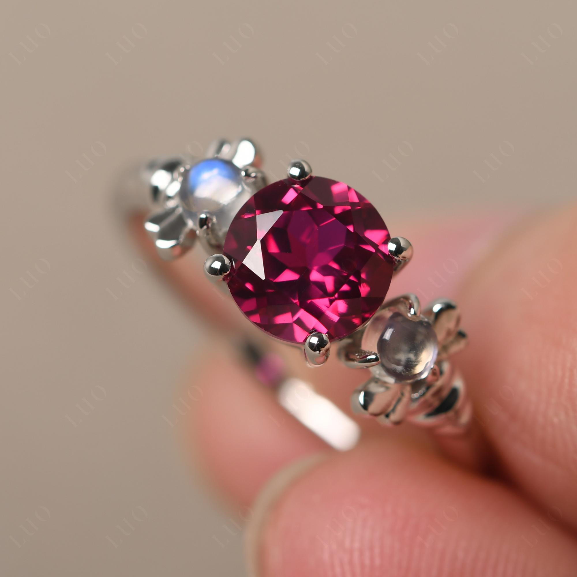 Moonstone and Lab Grown Ruby Bee Ring - LUO Jewelry