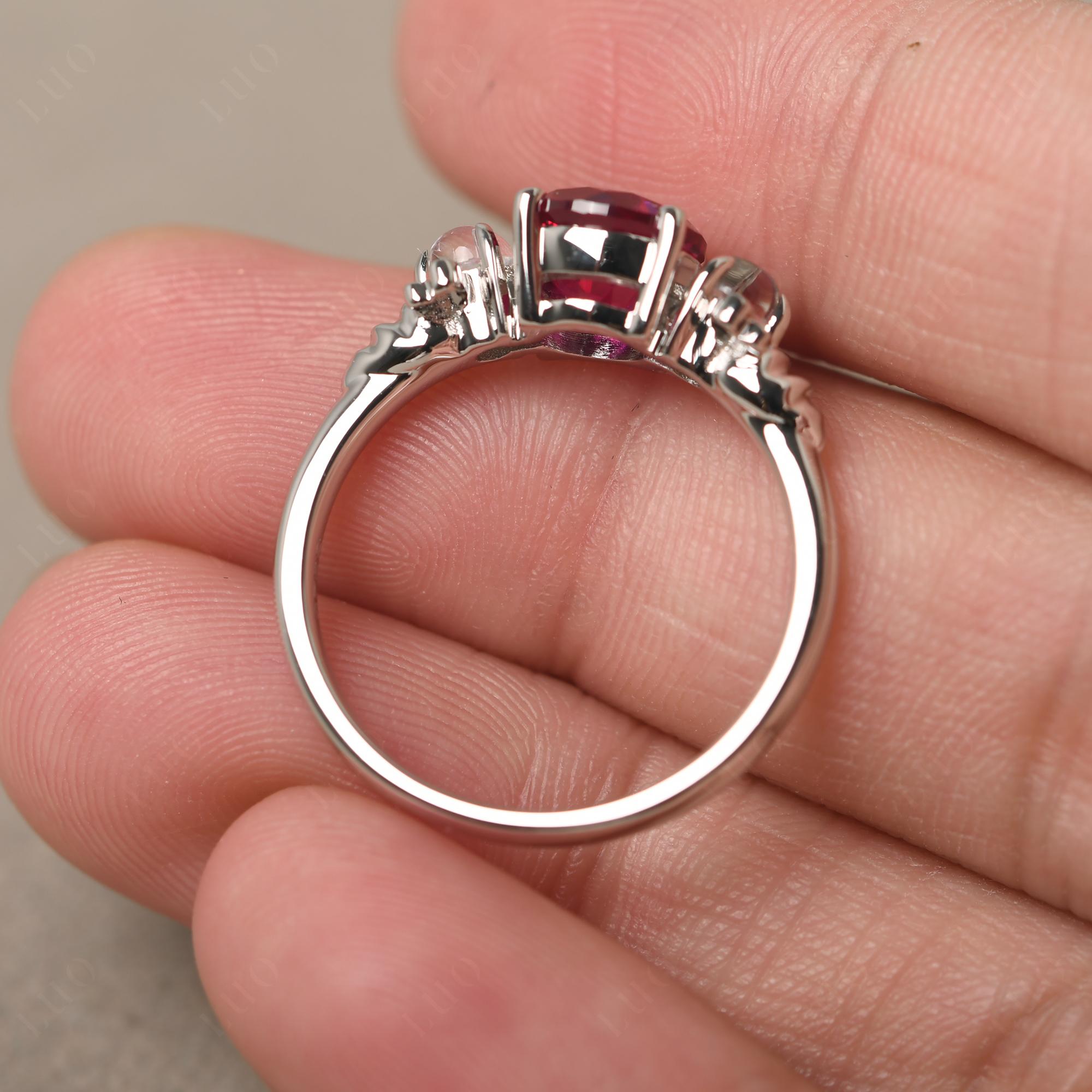 Moonstone and Lab Grown Ruby Bee Ring - LUO Jewelry
