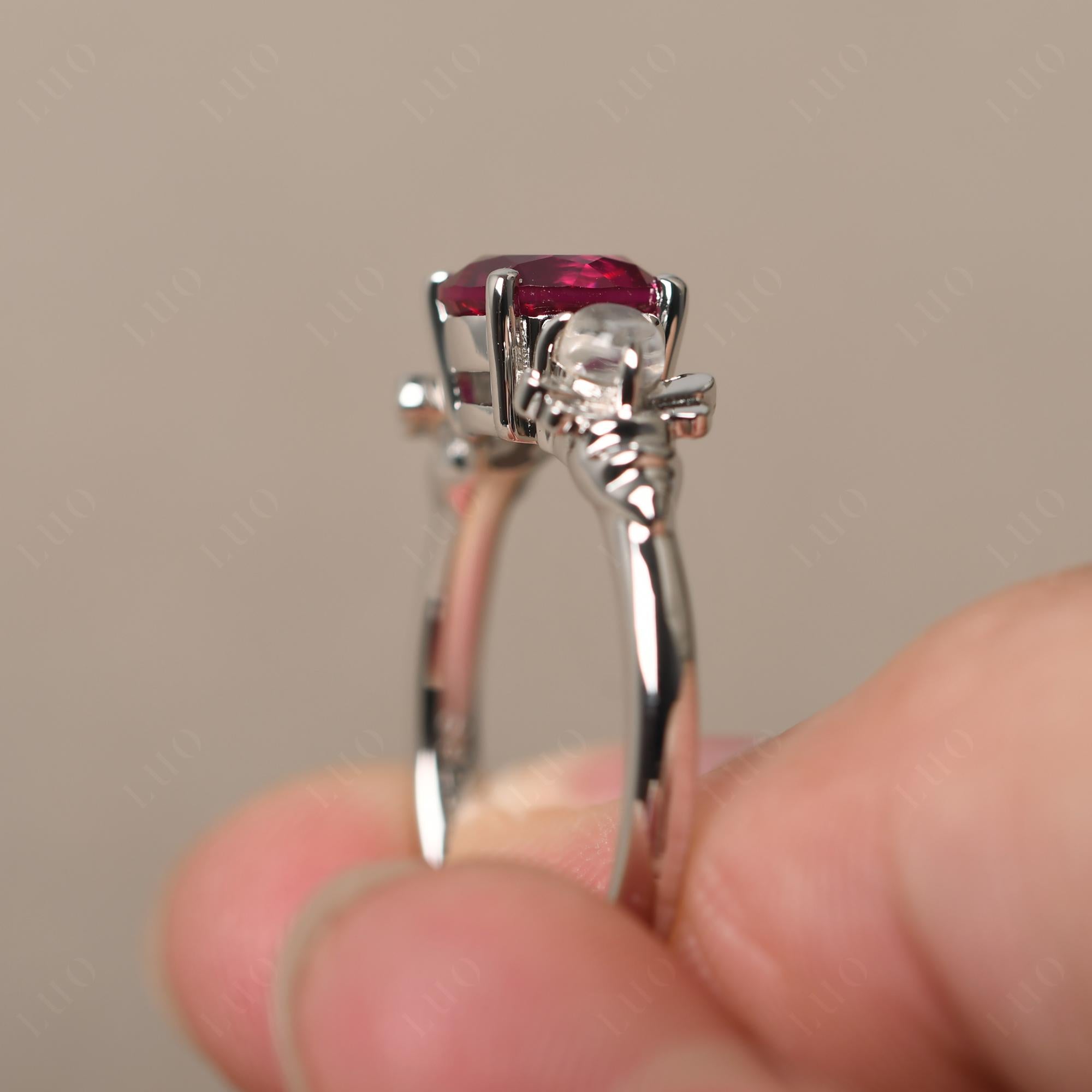 Moonstone and Lab Grown Ruby Bee Ring - LUO Jewelry