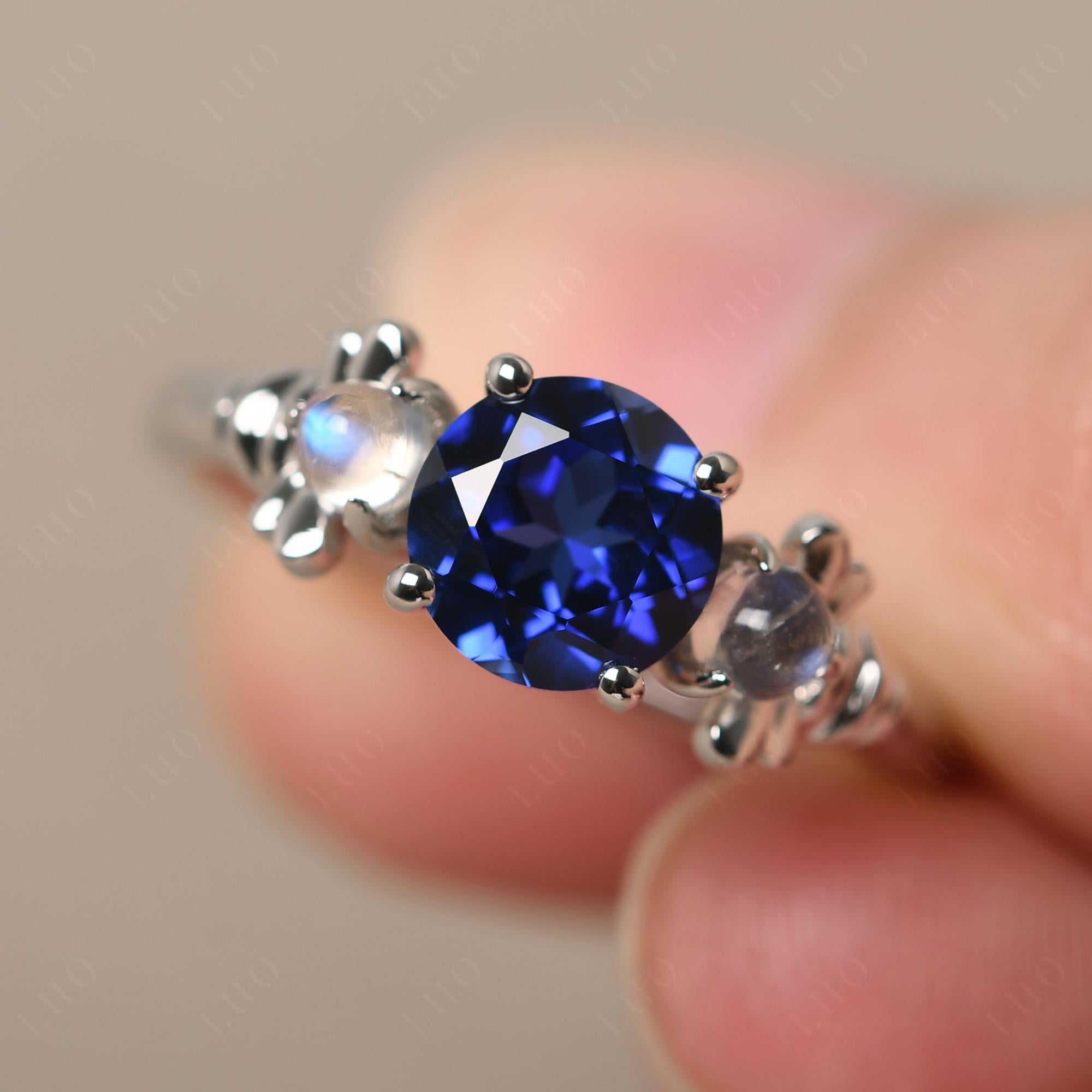 Moonstone and Sapphire Bee Ring - LUO Jewelry