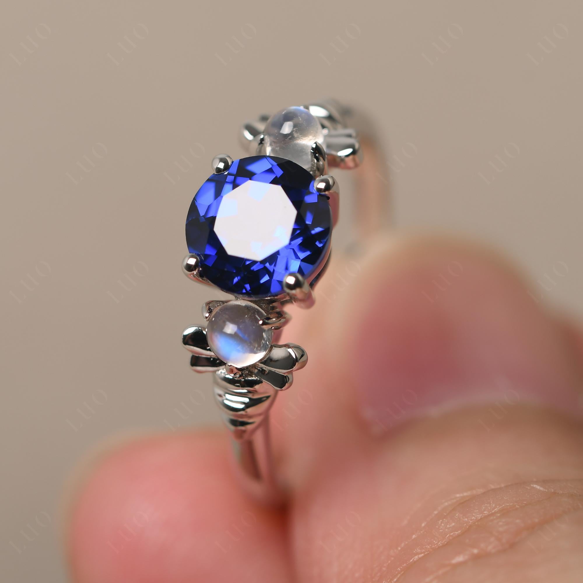 Moonstone and Sapphire Bee Ring - LUO Jewelry