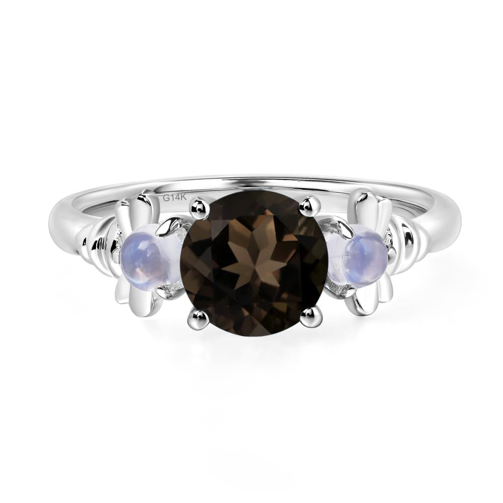 Moonstone and Smoky Quartz Bee Ring - LUO Jewelry #metal_14k white gold