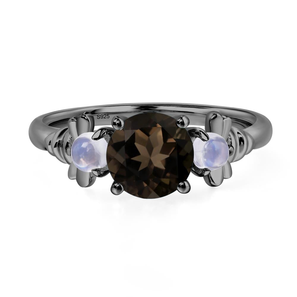Moonstone and Smoky Quartz Bee Ring - LUO Jewelry #metal_black finish sterling silver